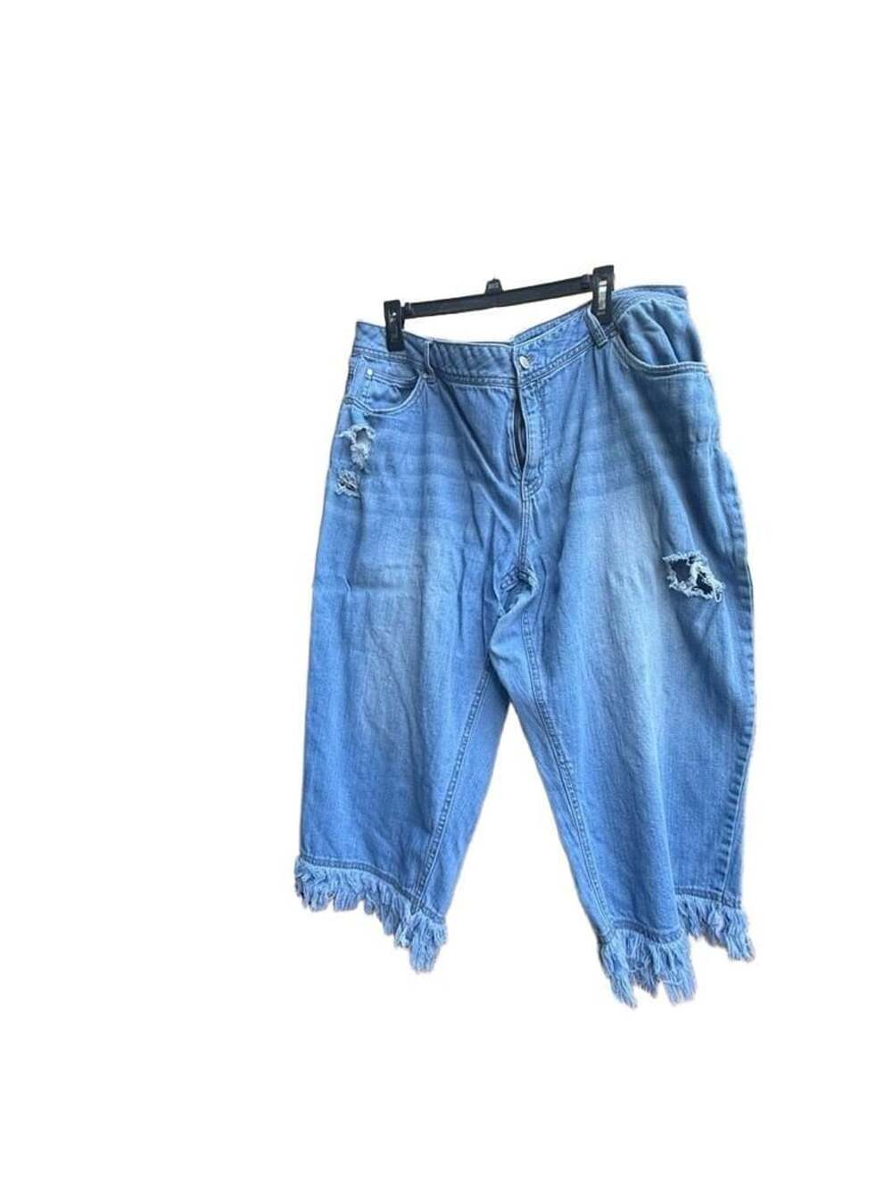 EST 1946 Denim Women's Plus Size Distressed Frayed Hem Cropped Jeans